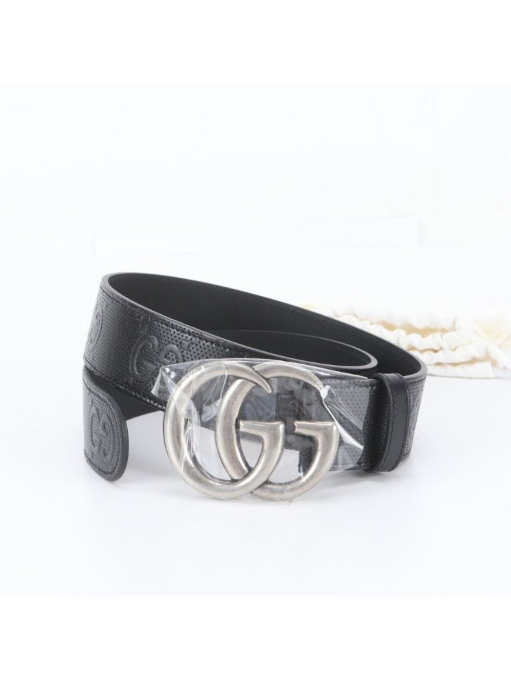 Gucci GG Embossed Interlocking G Leather Belt
